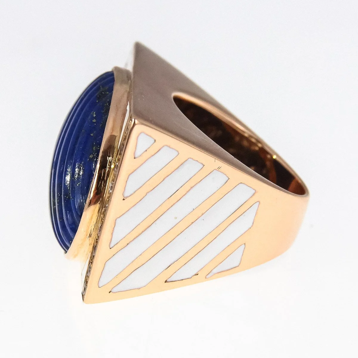 STUNNING ART DECO STYLE DIAMOND LAPIS LAZULI ENAMEL 18K 750